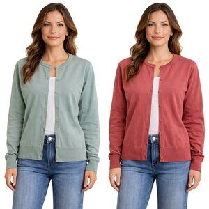 Two Gap Womens Button-Up Crewneck Cardigans Size XXL In Sage Green & Coral Pink